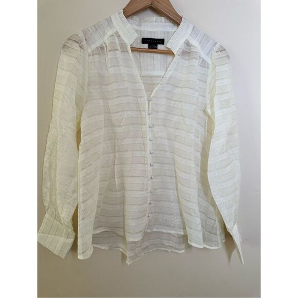 Sanctuary Cream Sheer Fabric Button Front Top Size Small - Picture 1 of 3